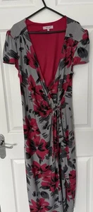 Beautiful Red And Grey Floral Dress By Per Una Size 14L - Picture 1 of 6