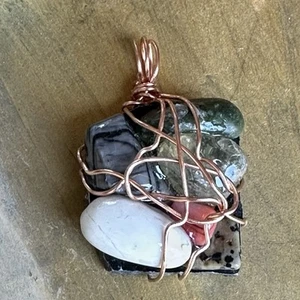 Organic Stone Cluster Pendant, Handmade, Gemstones Wire Wrapped, OOAK 4300 G - Picture 1 of 9