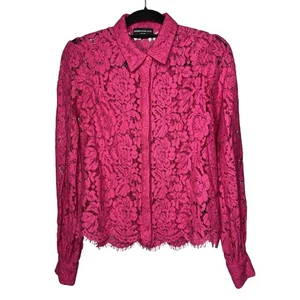 Generation Love Jada Lace Blouse Women's XS Hot Pink Long Sleeve Button Up Sheer - Picture 1 of 9
