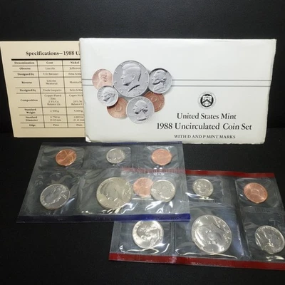 1988 P&D U.S Mint Uncirculated Coin Set COA - Image 1 of 4
