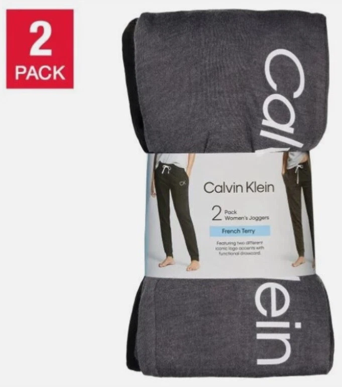 Calvin Klein Women’s 2 Pack French Terry Iconic CK Logo Joggers Black/D.Grey M