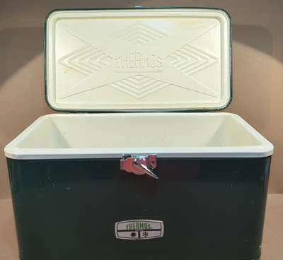 老式 Thermos 金属冰箱冷藏箱绿色 19x11x10 美国制造 — 第 1/4 张图片