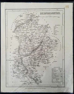 ANTIGUO MAPA DEL CONDADO DE BEDFORDSHIRE 1840 POR J ARCHER PARA DUGDALES INGLATERRA Y GALES Foto 1 de 2