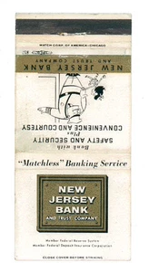 THE NEW JERSEY BANK MATCHBOX LABEL ANNI '50 AMERICA - Imagen 1 de 1