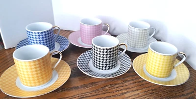 Juego de tazas y platillos espresso diseño pata de gallo porcelana Foto 1 de 4