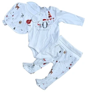 NEXT Baby Babygrow Bib & Leggings Navidad 3 piezas Reno Blanco Precio de venta sugerido por el fabricante £13 - Imagen 1 de 4