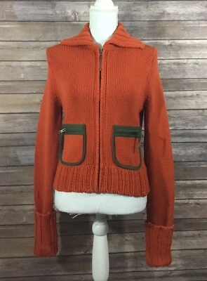 Suéter Lucky Brand Nuevo con Etiquetas Para Mujer Cremallera Completa Grueso Tejido Cuello Mediano Naranja 172 Foto 1 de 4