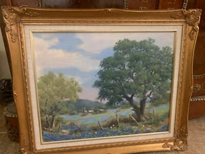 VTG Original Oil Painting Lillian Fowler Llano Texas Bluebonnets - Picture 1 of 3