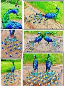 Large HandMade Metal Craft Peacock Indoor Outdoor Pond Garden Ornament Sculpture - Picture 1 of 11