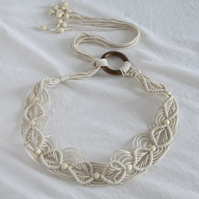 NUEVO Cinturón Trenzado Hecho a Mano Cuentas Estilo Boho Cuerda Trenzada Cinturón Accesorio Mujer * Foto 1 de 4