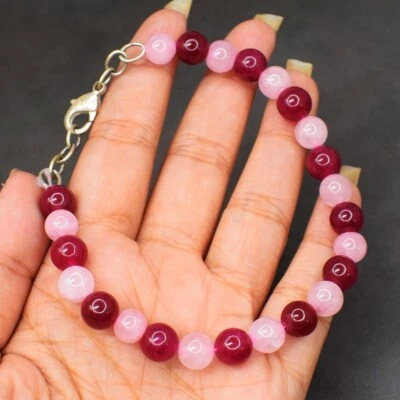 93.00 Cts Enhanced Red Ruby & Rose Quartz Beaded Beautiful Bracelet AK 18 E497 - Image 1 of 3