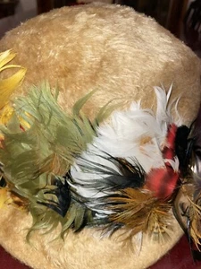 Ladies Feather Fur Felt Camel Fedora Hat -Mr. Joseph’s NY, Selene Italy Vintage - Picture 1 of 9