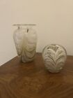 Adrian Sankey Signed Paperweight 1990 Tan White Swirled Art Glass & Vase Set