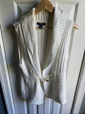 Chaps Women’s Sleeveless Sweater Cardigan Ivory Classic Fall Preppy Size Large - Image 1 of 4