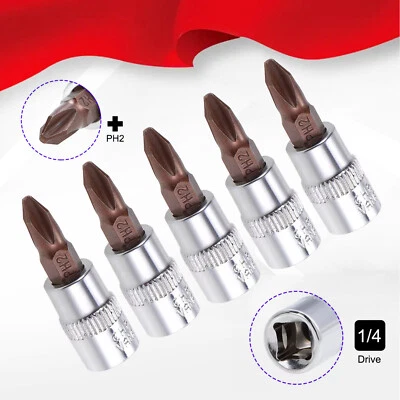 5PCS 1/4" Driver x PH2 Cross Position Socket Standard Metric S2 & Cr-V steel US - Image 1 of 4