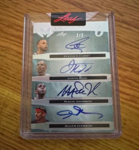 STEPHEN CURRY MAGIC JOHNSON ALLEN IVERSON JASON KIDD AUTO SIGNED LEAF 6 PLAYER - Picture 1 of 2