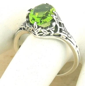 VICTORIAN STYLE 925 STERLING SILVER 1.5 CARAT SIMULATED PERIDOT RING 1129Z - Picture 1 of 5