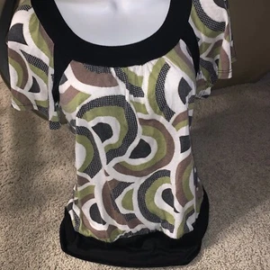 MAX RAVE JUNIOR Woman’s Short Sleeve COTTON VINTAG Blouse Top Shirt GREEN SMALL - Picture 1 of 4