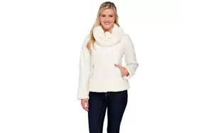 Isaac Mizrahi Medio Negro SOHO Piel Sintética Combo Chaqueta Snood Bufanda - Imagen 1 de 5