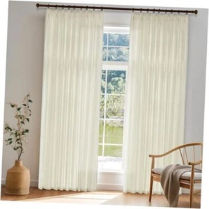 Extra Wide Pinch Pleated Semi Transparent Curtain,Flax Linen 100x96 Light Beige - Picture 1 of 8