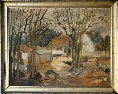 Ölbild Impressionist Ludvig Jacobsen Landschaft mit Haus 1924 in Berliner Leiste - Bild 1 von 4