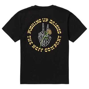 Neff Mens Pushing Up Daisies Skeleton Hand Peace Hand Black Shirt NWT XL - Picture 1 of 5