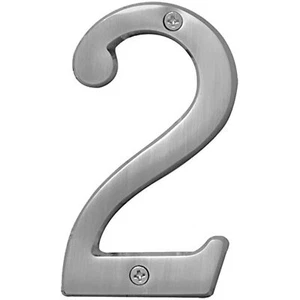 HY-KO PRODUCTS BR-43SN/2 Prestige House Number 2 (Two), 4" High, Satin Nickel - Picture 1 of 5