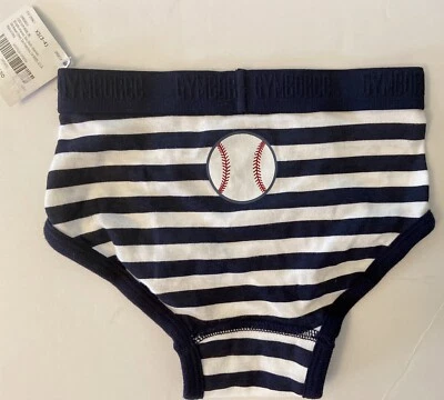 Cueca listrada azul marinho e branca masculina de algodão 3-4 Gymboree nova com etiquetas - Imagem 1 de 2