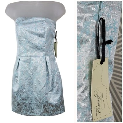 NEW Forever 21 Strapless Dress Size Small Junior Prom Party Metallic Silver Blue - Image 1 of 4