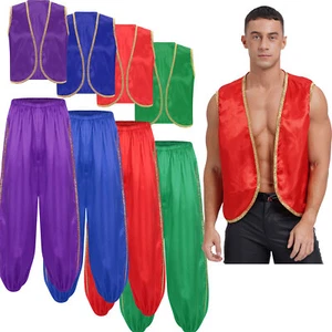 Mens Arabian Prince Clothing Halloween Fairytales Vest And Pants Set Costume - Picture 1 of 65