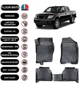 Floor Mats Liner Fits Nissan Navara/Frontier (2005-2013) 4D Molded Black 4pcs - Picture 1 of 5