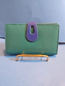 NEW LEATHER WOMEN'S TAB ORGANIZER ID WALLET Aqua/c.blue new#7813 RFID - Picture 1 of 8