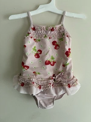 Traje de baño Isabella & Chloe para niñas pequeñas forrado con volantes de fresa de 1 pieza rosa 2T Foto 1 de 4