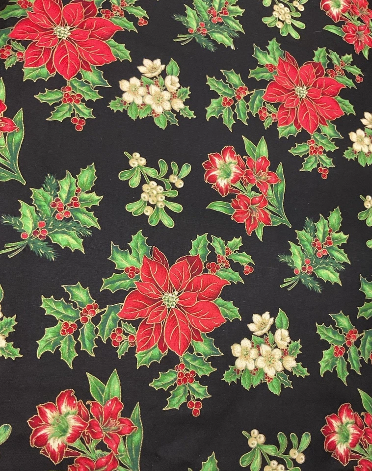 1 Yard Christmas Flowers & Holly  60” Wide  100% Cotton - Image 1 of 1