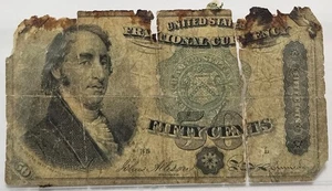 1869-1875 50 Cents US Fractional Currency Note Dexter 4th Issue - DAMAGED - Picture 1 of 6
