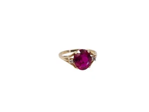 14K Yellow Gold Ruby & White Sapphire Ring 2.6G SZ 7 1/8 - Picture 1 of 5