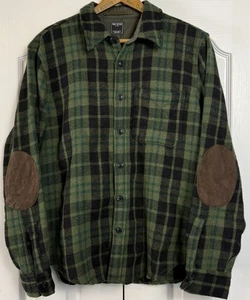 Todd Snyder Mens L Wool Leather Suede Patch Flannel Plaid Green Shirt $268 NWOT - Picture 1 of 11