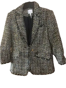 Cinq à Sept 5 a 7 Khloe Confetti Tweed Blazer Size 2 Pockets Gold Heart Buttons - Picture 1 of 9