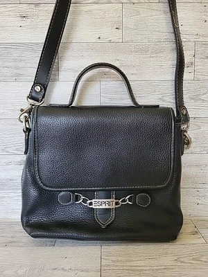 Bolso Bandolera Espirit de Cuero Negro Guijarro Asa Superior Correa Desmontable Cartera Foto 1 de 4