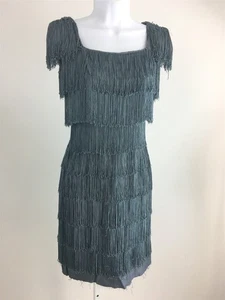 Vestido vintage de 1920 con flecos aleta gris espalda baja sin mangas B-32" W-23" XS-S - Imagen 1 de 13