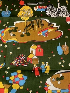 Vntg 70S Fabric farm pond, houses people Bright Colors 10’ X 3’ - Picture 1 of 10