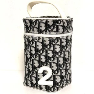 Christian Dior Trotter Vanity Pouch Canvas Black Silver Cosmetic Bag Used Japan - Picture 1 of 14