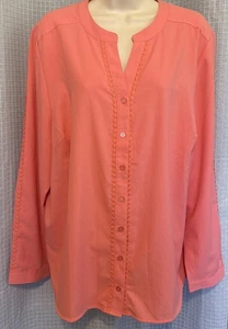d & co, Denim & Co. Women’s Soft Orange Long slv, Button Front XL Top. VGC. Y - Picture 1 of 3