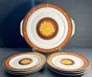 JUNO Design Fine Porcelain By Casa Elite Medusa CAKE PLATE & 6 Desert Plates - Picture 1 of 11