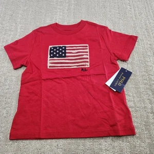 Polo Ralph Lauren Shirt Kids 4T Toddler USA Flag Patch NEW Red Cotton  - Picture 1 of 7