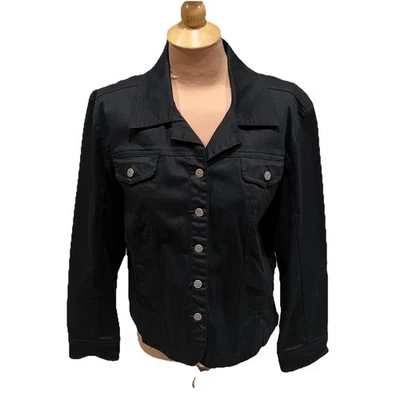 Live A Little Women’s Black Jacket Size XL Classic Minimalist Basic Trucker - Image 1 of 4