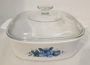 Vintage CorningWare Auflaufform mit Deckel "Blue Velvet Rose" - Bild 1 von 13