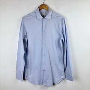 Etro Mens Dress Shirt Blue Grid Check Cotton Slim Tailored Fit Size 41 Woven - Picture 1 of 18