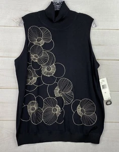 Vtg Jones New York Top Womens 1X Black Embroidered Turtleneck Retro Jersey NWT - Picture 1 of 10