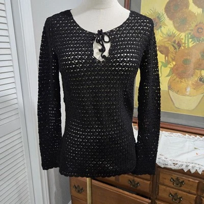 Top de encubrimiento Y2K negro estilo ganchillo manga talla grande playa boho euro verano Foto 1 de 4